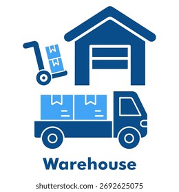 Ícone de Depósito. Ilustração de estilo de ícone de glifo de vetor duotônico para transporte e armazenamento de mercadorias.