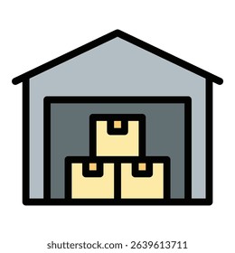 Warehouse icon flat line style illustration representing storage and inventory management, suitable for logistics, supply chain, and distribution-related projects