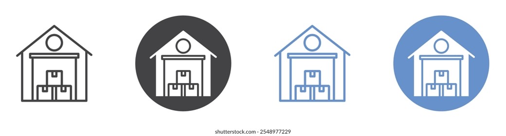 Warehouse icon flat line symbol set.