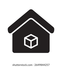 Ícone de depósito com uma casa e uma caixa representando uma instalação de armazenamento para logística de gerenciamento de estoque e distribuição de mercadorias vetor ícone de glifo sólido