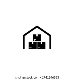 warehouse icon isolated on white.  Store, parcel, storage. Delivery box, package service, transportation, container. Receive, send and transfer products.  Vector flat illustration