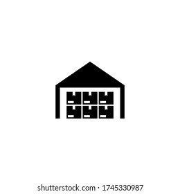 icono de almacén aislado en blanco.  Tienda, paquete, almacenamiento. Caja de entrega, servicio de paquetes, transporte, contenedor. Recibir, enviar y transferir productos.  Ilustración plana del vector