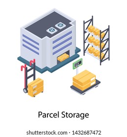 
Warehouse icon in isometric design.
