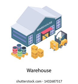 
Warehouse icon in isometric design.
