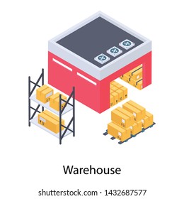 
Warehouse icon in isometric design.
