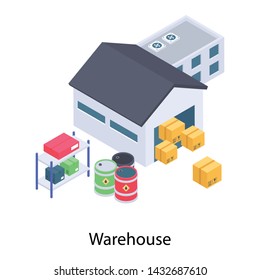 
Warehouse icon in isometric design.

