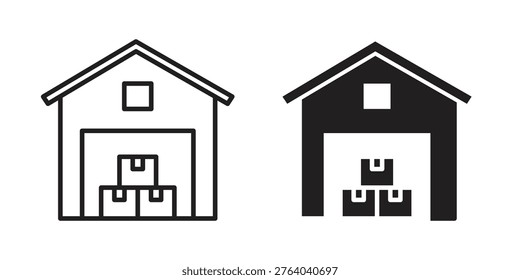 Warehouse icon Line Design Vector Illustration. Solid Black icons