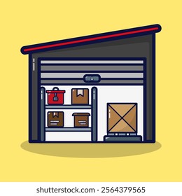 Warehouse icon. Logistic and delivery services concept on lineal color style. Isolated on premium design. Flat cartoon vector illustration. 
