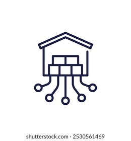 ícone de depósito, logística e vetor de linha de distribuição