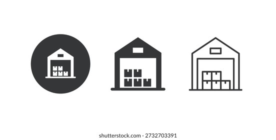 Icono de almacén. Icono de serie múltiple. Pixel perfecto aislado sobre fondo blanco. Ilustración vectorial