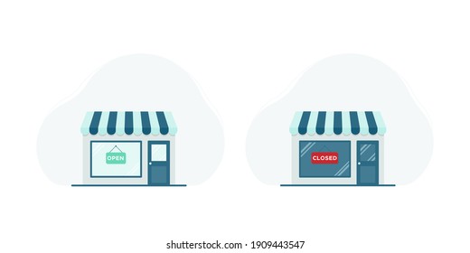 Warehouse icon. Open and closed sign. Vector illustration, flat design
