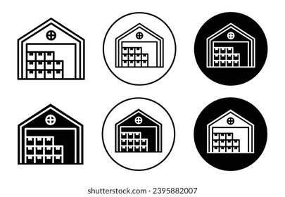 Warehouse icon. product package or goods parcel or packaging storage house or warehouse symbol set. cargo shipping or product storage warehouse for delivery vector line logo.