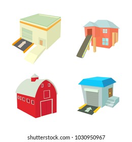 Warehouse icon set. Cartoon set of warehouse vector icons for web design isolated on white background