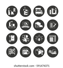 warehouse icon set in circle buttons