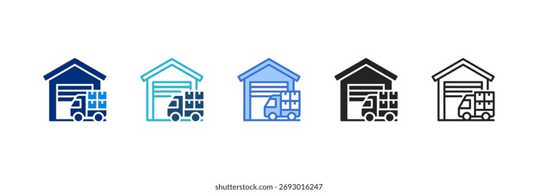 Warehouse Icon Set Multiple Style Vector Illustration