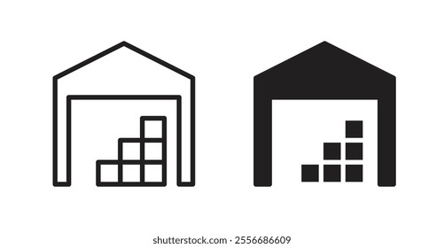 Warehouse icon set in Thin line black color.