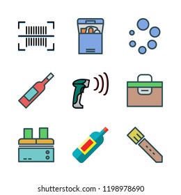 warehouse icon set. vector set about wine bottle, loading, factory and box icons set.