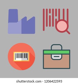 warehouse icon set. vector set about bars code, barcode, box and factory icons set.