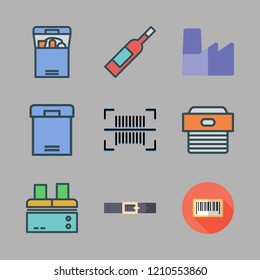 warehouse icon set. vector set about belt, box, bars code and barcode icons set.