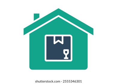 Warehouse icon. solid icon style. house with product. icon related to procurement. procurement management elements vector illustration