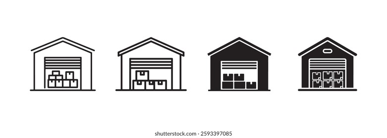 Warehouse icon with storage boxes symbolizing logistics storage and inventory management concept
