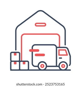 Warehouse icon. Warehouse, Storage, Inventory, Logistics, Distribution center, Stockroom, transportation, factory, Supply chain. Vector icon illustration