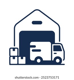 Warehouse icon. Warehouse, Storage, Inventory, Logistics, Distribution center, Stockroom, transportation, factory, Supply chain. Vector icon illustration