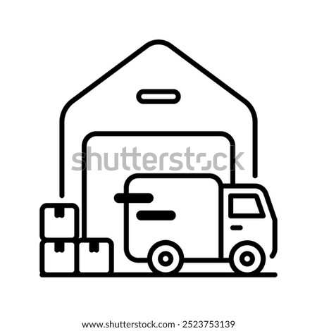 Warehouse icon. Warehouse, Storage, Inventory, Logistics, Distribution center, Stockroom, transportation, factory, Supply chain. Vector icon illustration