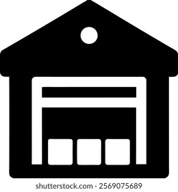 warehouse icon symbolizing storage, logistics, and industrial sectors suitable for supply chain and distribution themes.