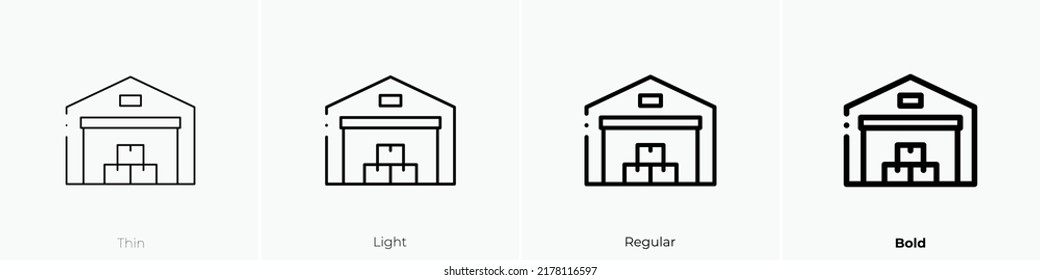 icono de almacén. Diseño delgado, ligero y audaz aislado en un fondo blanco