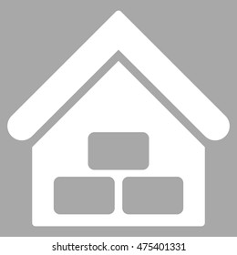 Warehouse icon. Vector style is flat iconic symbol, white color, silver background.