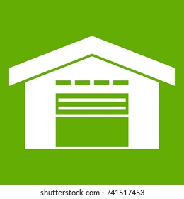 Warehouse icon white isolated on green background. Vector illustration