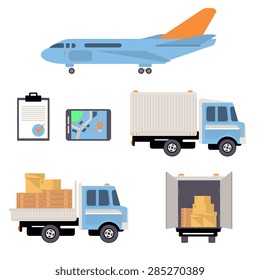 Warehouse icons flat set of storage decorative elements vector illustration