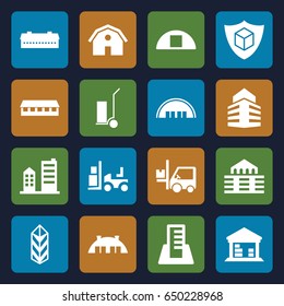 Warehouse icons set. set of 16 warehouse filled icons such as barn, forklift, cart cargo, cargo