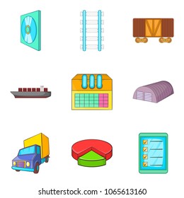 Warehouse icons set. Cartoon set of 9 warehouse vector icons for web isolated on white background