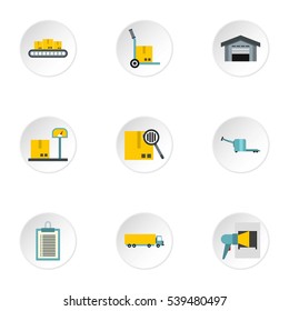 Warehouse icons set. Flat illustration of 9 warehouse vector icons for web