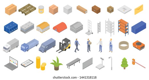 Warehouse icons set. Isometric set of warehouse vector icons for web design isolated on white background