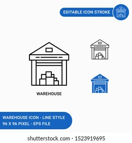 Warehouse icons set vector illustration with icon line style. Storehouse depot building concept. Editable stroke icon on isolated white background for web design, user interface,  and mobile app
