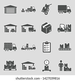 Warehouse Icons. Sticker Design. Vector Illustration.