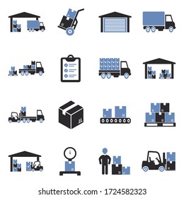 Warehouse Icons. Two Tone Flat Design. Vector Illustration.