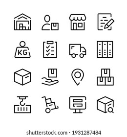 Warehouse icons. Vector line icons. Simple outline symbols set