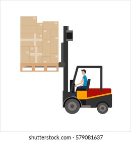 Warehouse illustration of loader truck loading cardboard boxes