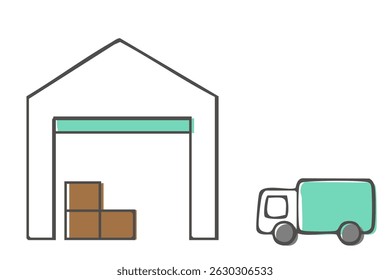 Warehouse illustration: A simple and cute hand-drawn style illustration