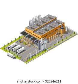 Warehouse Industrial area with seating for loading and unloading, shipping and delivery, transportation and building. Isolated vector 3D isometric concept