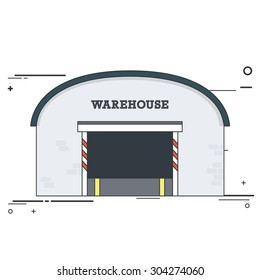 Warehouse Industrial Building Facade. Flat Style Illustration or Icon.