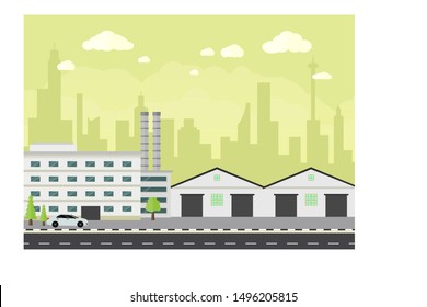 Warehouse and industrial building, flat horizontal banner
