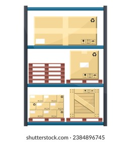 Warehouse with industrial metal racks and shelves for pallet support. Cargo and shipping logistics. Industrial storage and distribution of products
