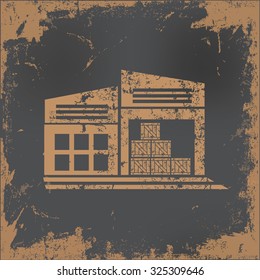Warehouse, industry design on old paper background, vector