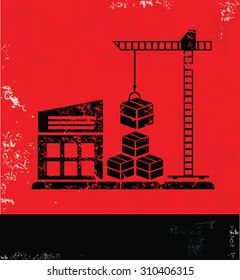 Warehouse, industry design on red background. grunge vector