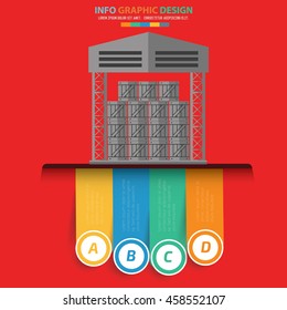 Warehouse info graphic on red background,vector